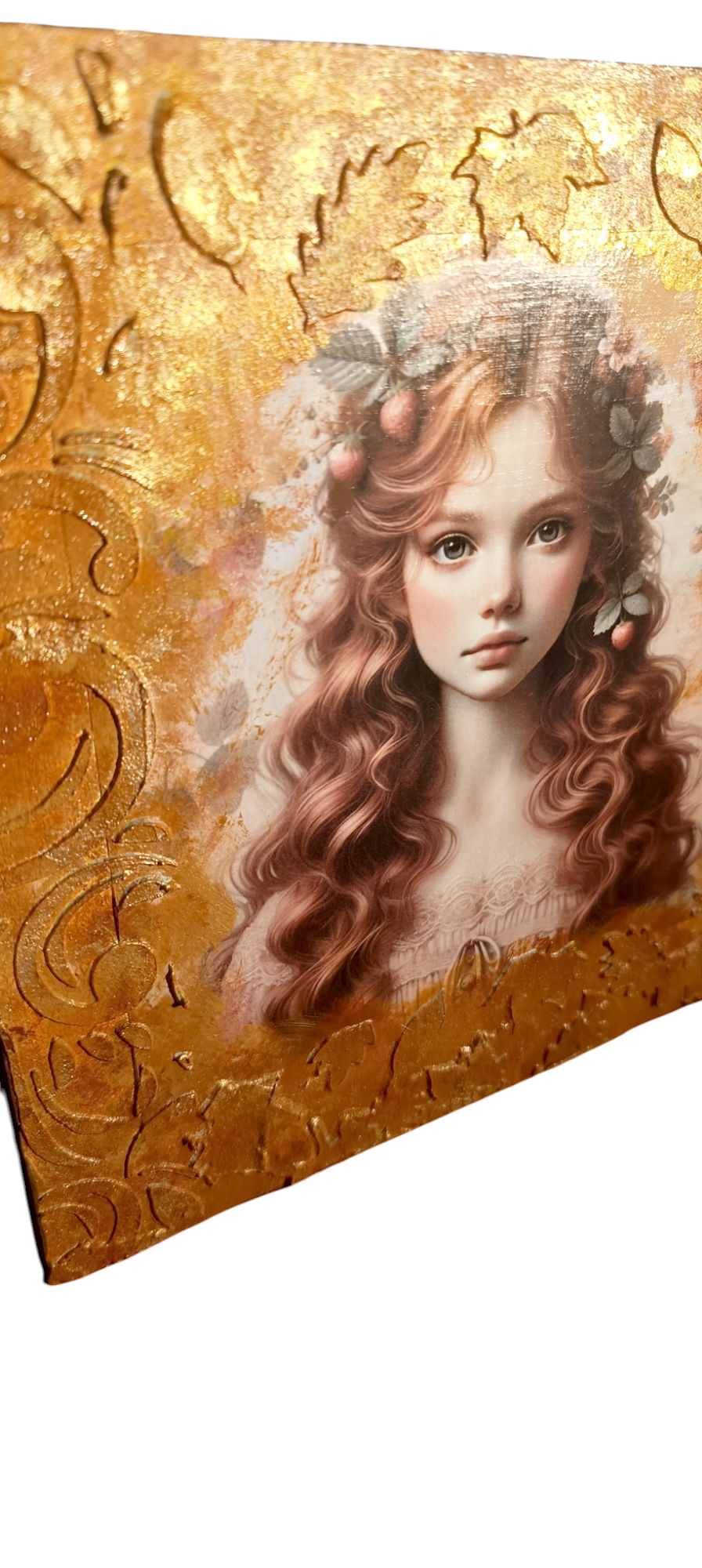 "Golden Autumn Muse" – Handmade Wooden Art Panel