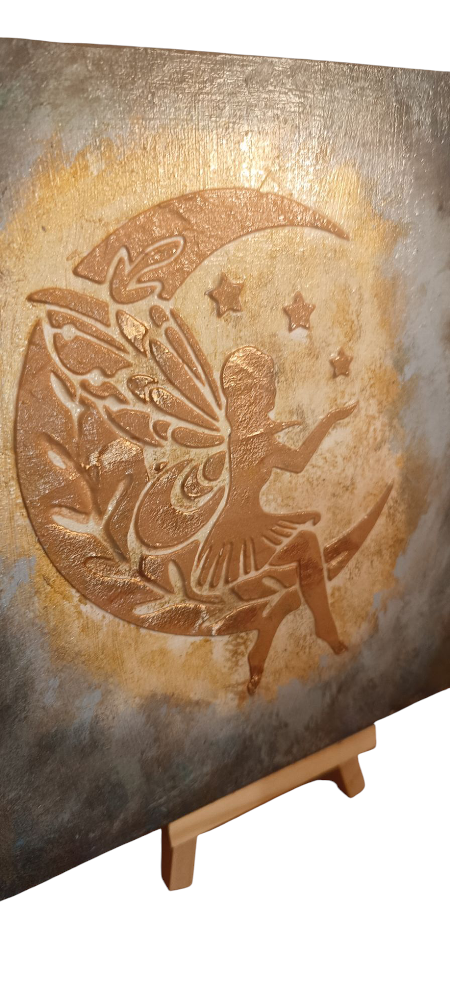 "Fairy on the Moon" – Handmade Wooden Art Panel