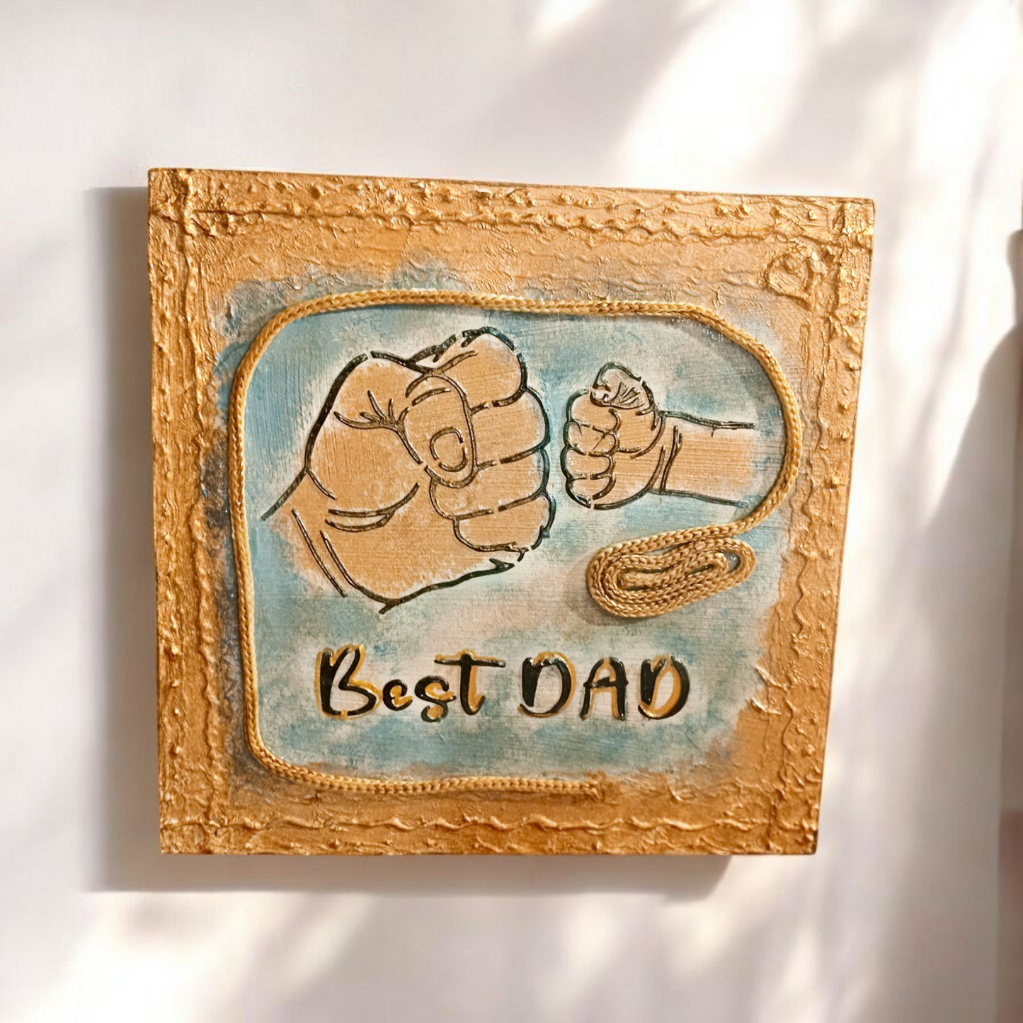 Handmade “Best Dad” Wooden Wall Art – Father and Child Fist Bump – Unique Gift