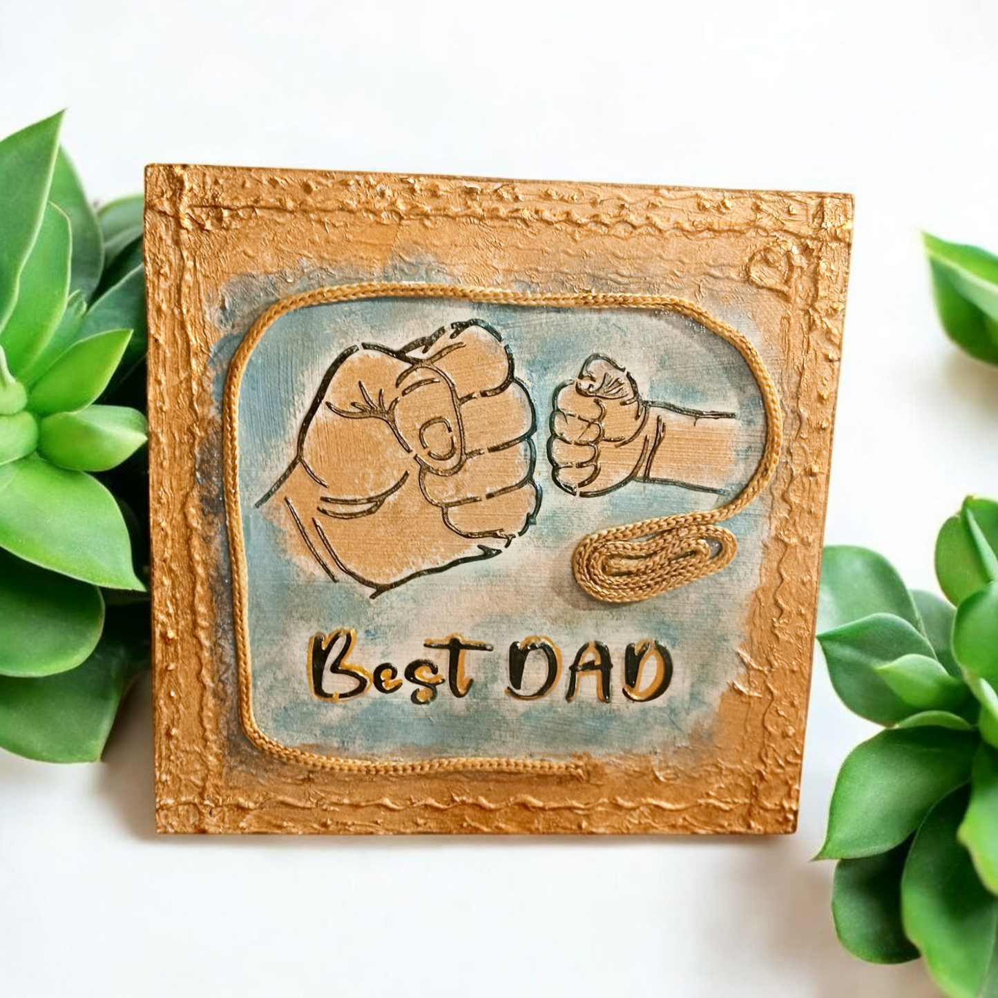 Handmade “Best Dad” Wooden Wall Art – Father and Child Fist Bump – Unique Gift