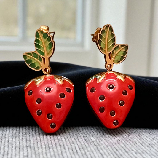 Red Strawberry Drop Earrings – Stainless Steel