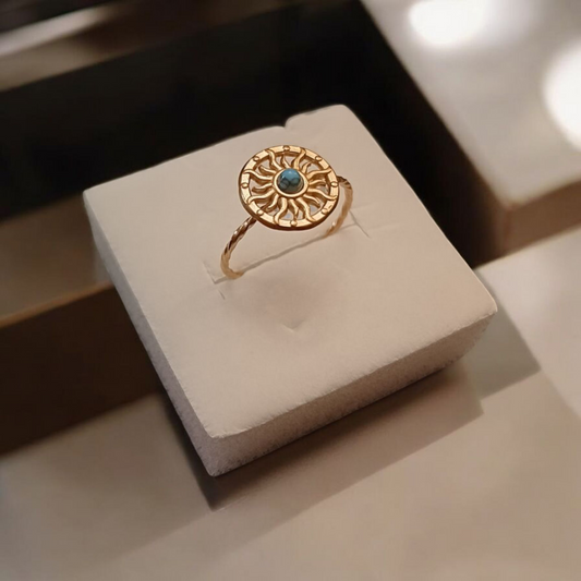 Gold Sun Ring with Turquoise Stone — Stainless Steel