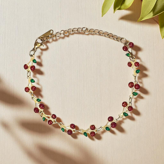 🍒 Cherry Bloom – Κολιέ & Βραχιόλι από Ανοξείδωτο Ατσάλι