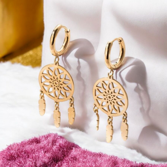 Dreamcatcher Gold Hoop Earrings – Stainless Steel (5cm)