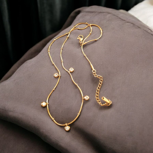 Gold Stainless Steel Necklace with Crystal Drops | Dainty Elegant Necklace