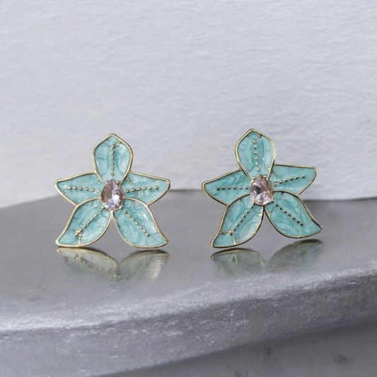 Floral Turquoise Stud Earrings – Stainless Steel