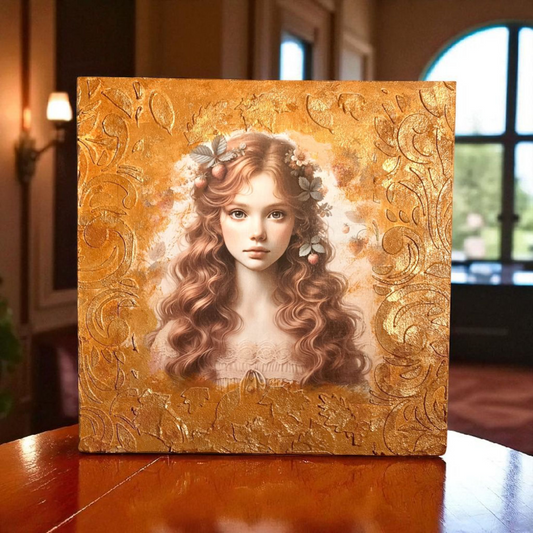 "Golden Autumn Muse" – Handmade Wooden Art Panel