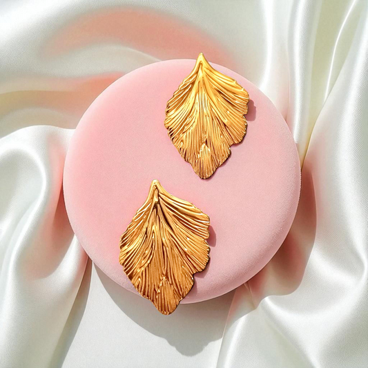 Gold Leaf Stud Earrings – Stainless Steel