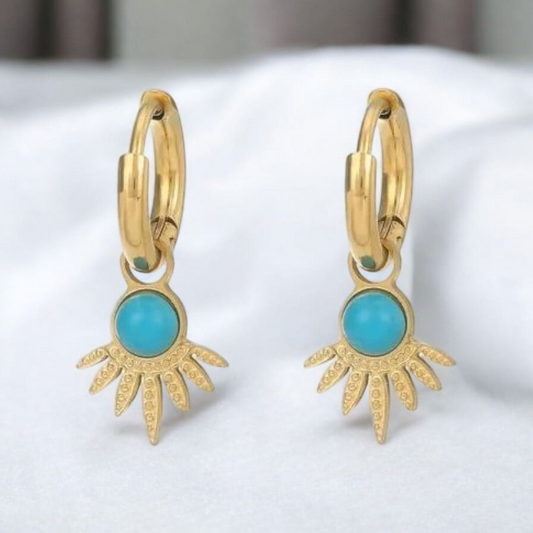 💫 Set 3 Ζευγαριών Σκουλαρίκια – Turquoise & Gold Mix (Ατσάλι)