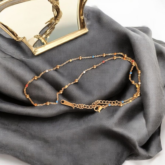 Colorful Beads Necklace with Delicate Chain - Stainless Steel