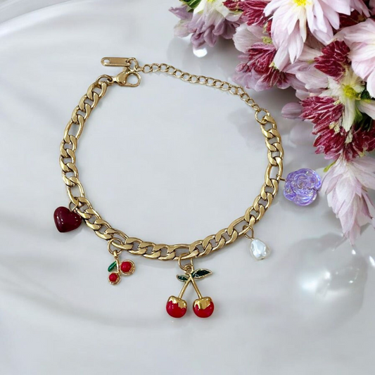 🍒 Cherry Mood Set – Κολιέ & Βραχιόλι από Ανοξείδωτο Ατσάλι