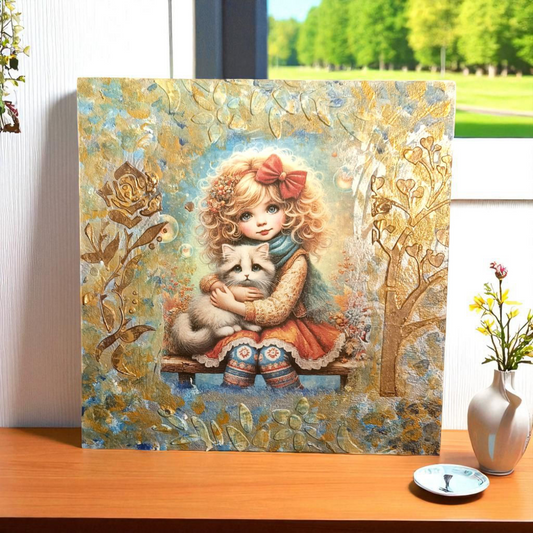 "My Fluffy Friend" – Handmade Wooden Art Panel