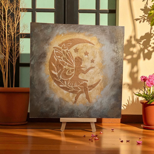 "Fairy on the Moon" – Handmade Wooden Art Panel